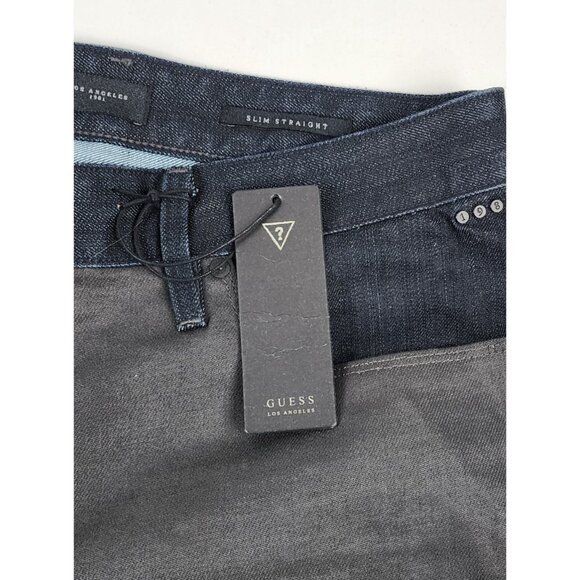 Guess Jeans Mens 34x34 Blue Gray Slim Straight Dark Wash Denim NWT - Picture 11 of 12